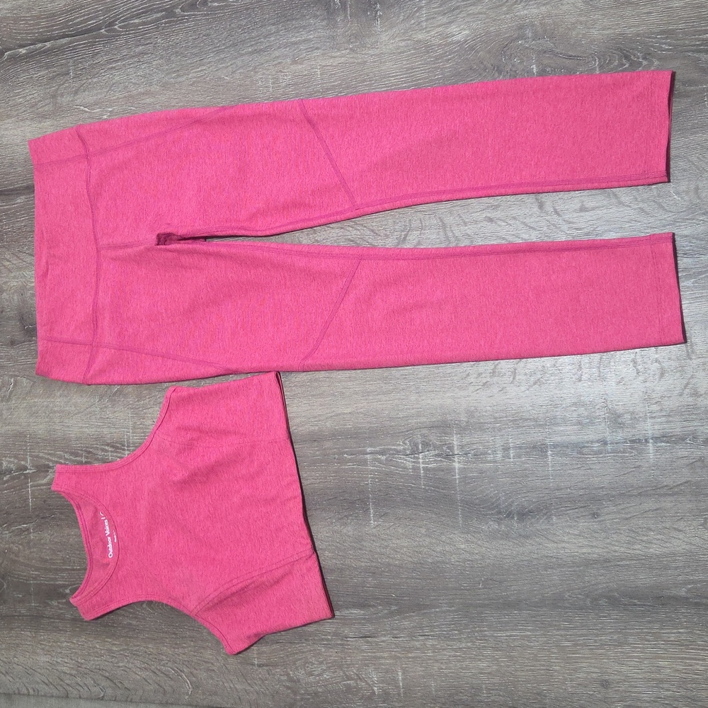 Outdoor Voices High Neck Sports Bra Crop & Matching Leggings Set Flamingo Pink